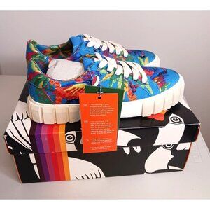 Farm Rio Tropical Animal Print Lace Up Blue‎ Macaw Women's Sneakers Size 8 NITB